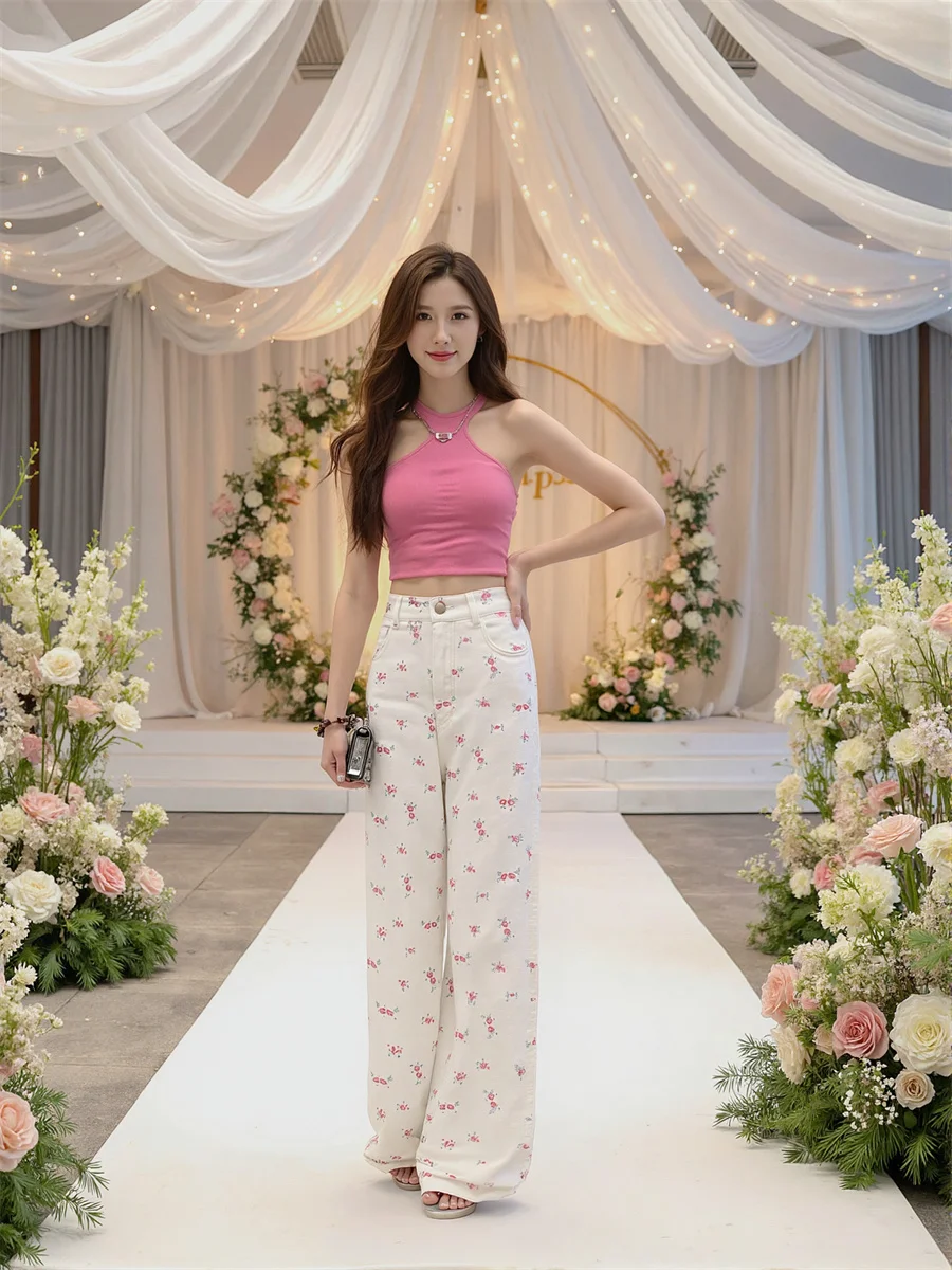 Süße Blumen Hohe Taille Jeans Tuch Für Frau Denim Hosen Frauen Kleidung Winter Modal Hohe Nordic-Stil Faulenzen Homewear dame BF