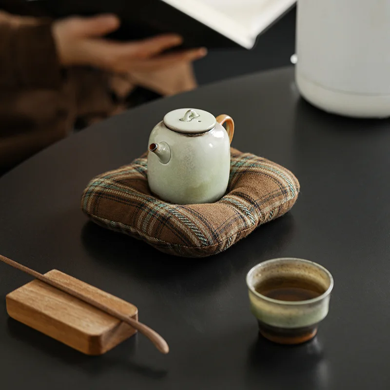 Japanese Style Fabric Coasters Ins Square Grid Heat Resistant Mat Food Photo Prop Teapot Base Holder For Tea Table Home Decor