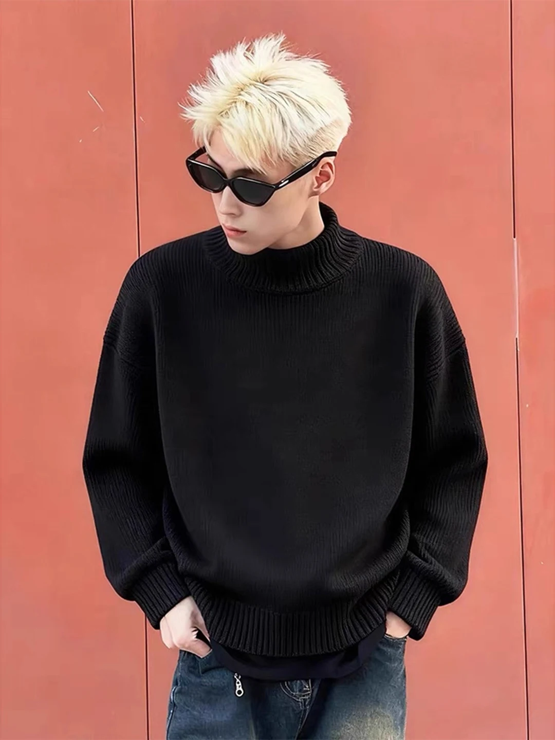 

Bla High Collar Knitted Sweater Men's Winter Sli Casual Thiened Outerwear Indoor Matchable Comfortable Knitwear