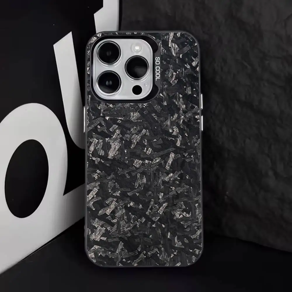 Funda de teléfono con pintura de patrón de fibra de carbono para iPhone 16,15,14,13,12,11,8,7,Pro,Max,Plus,Mini,XS,SE, anticaída, negro, mate y duro