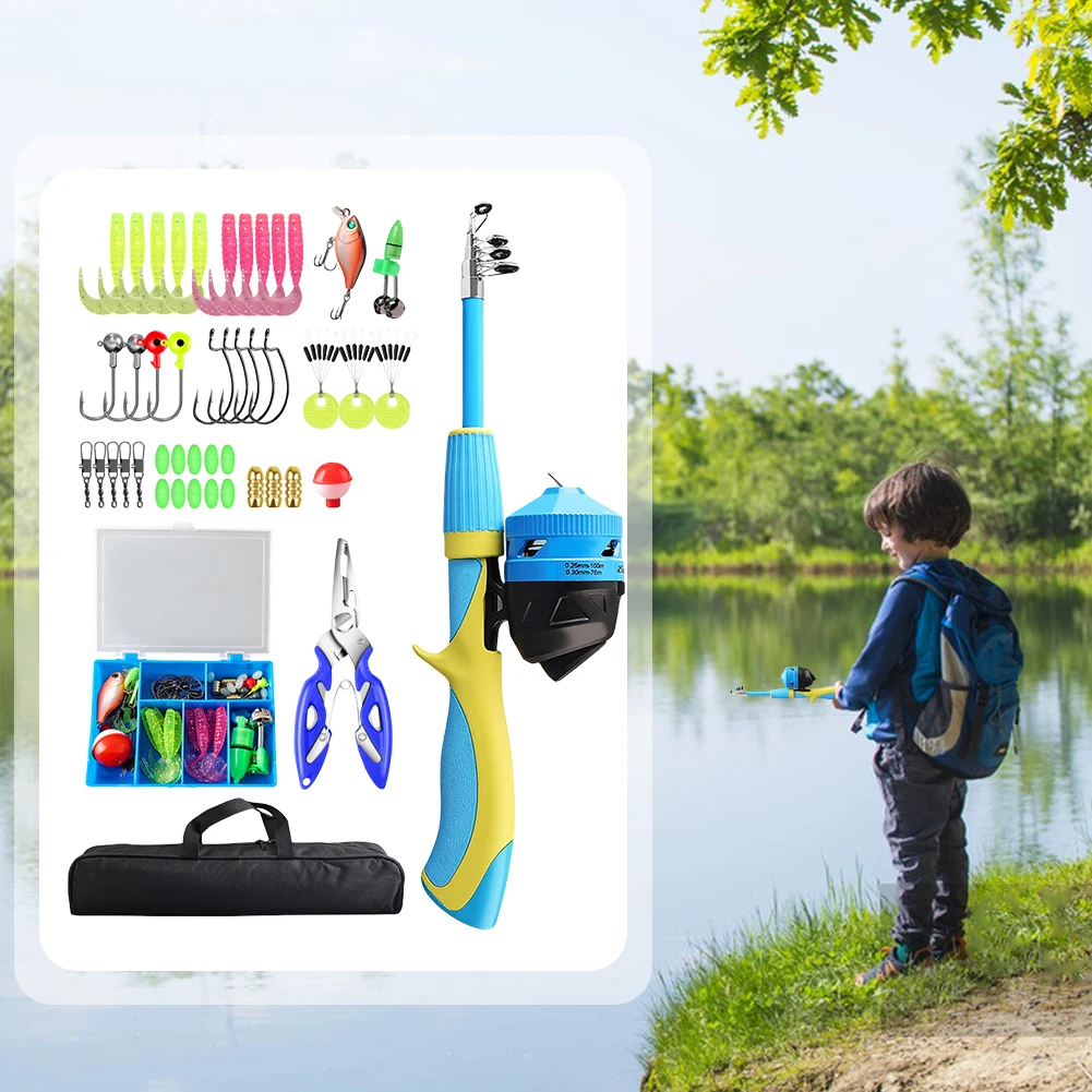 Kids Fishing Rod Set Portable Telescopic Fishing Rod and Reel Combo Kit with Fishing Baits Accessories for Boys Girls Youth