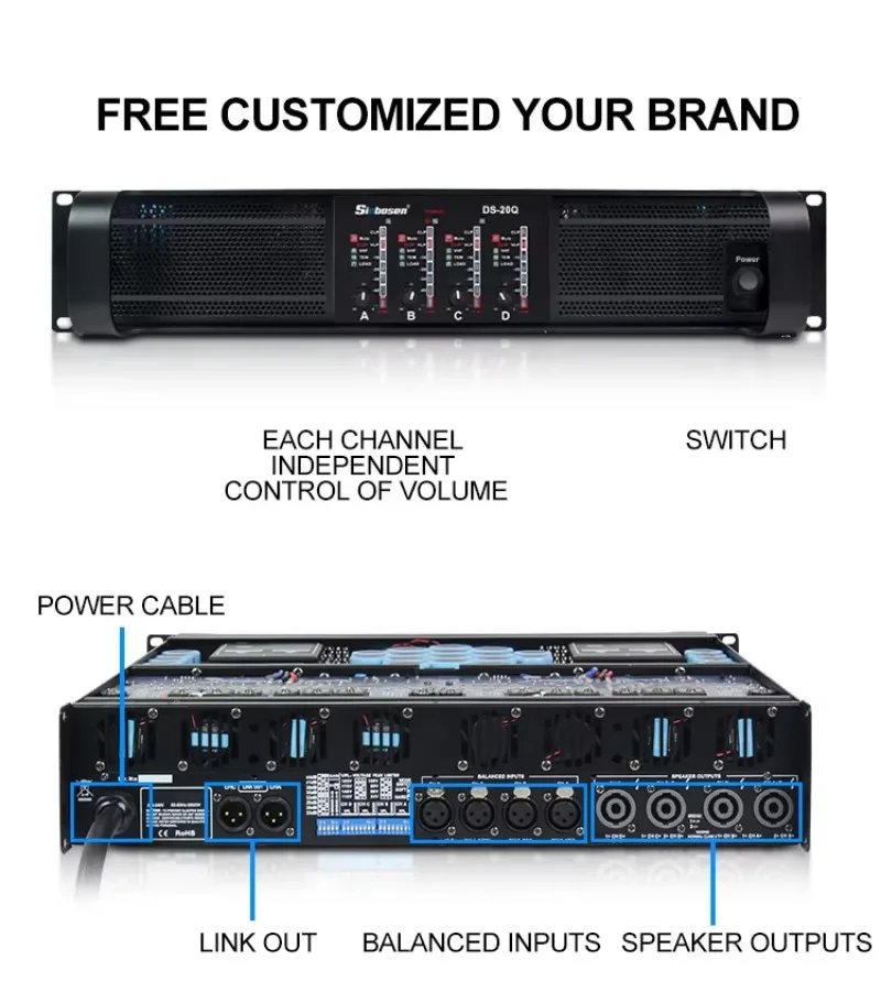 DS-20Q Sinbosen 4000 Watts Sound 4 Channel Professional Audio Power Amplifier 10000w