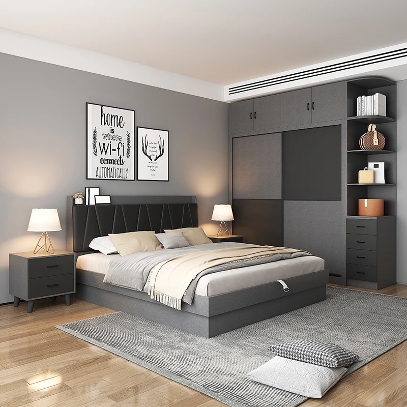 !@Wooden Modern Sets Hydraulic Lift up Bedroom Furniture Queen King Size Frame Bed With Drawers Storage