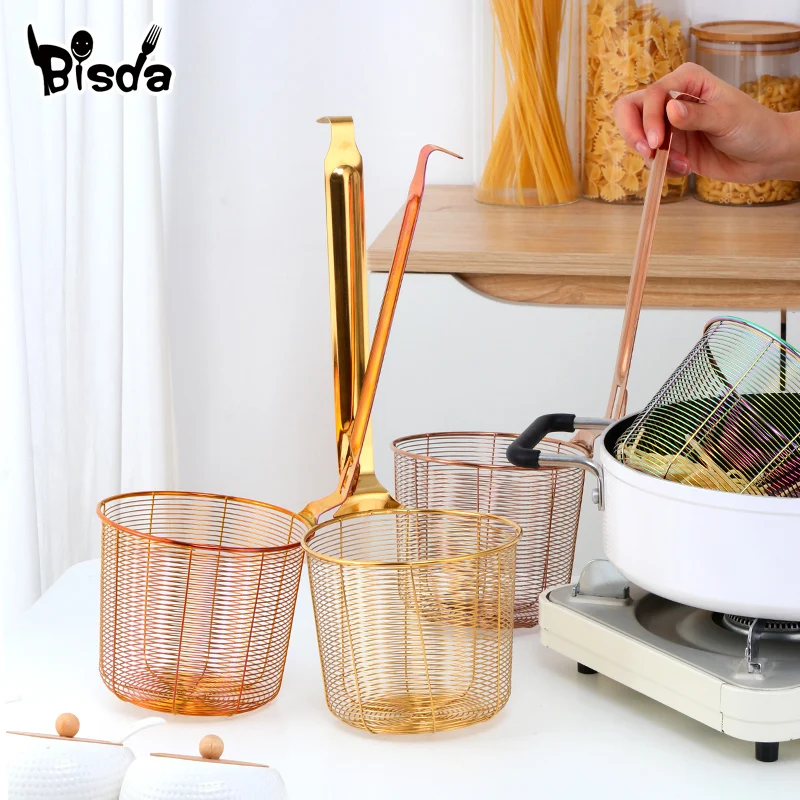 

1PC Noodle Sieve Colander Food Dumplings Sub net Basket Filter Fryer Fries Dryer Cooking Basket Kitchen Utensils Stainless Steel