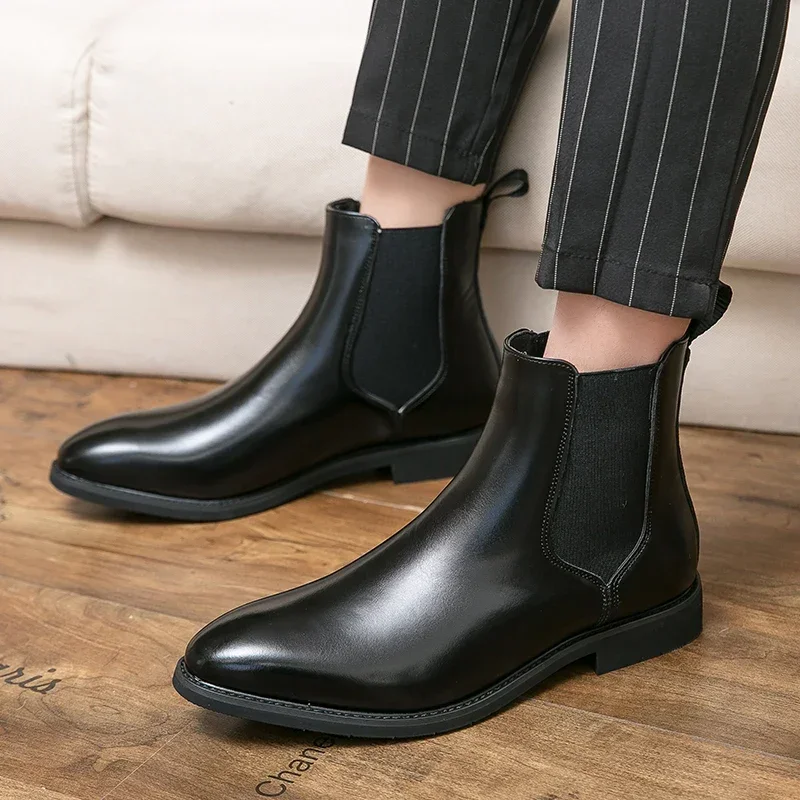 2024 Marke Leder Männer Chelsea Stiefel Designer Italien Kleid Stiefel Männer Mode lässig warm Plüsch Business Stiefeletten große Größe 48