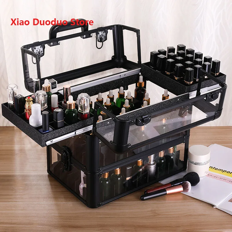 Makeup Suitcase Acrylic Women Handbag Transparent Toiletry Bag Travel Large Capacity Storage Cosmetic Beauty Tool Box Customized