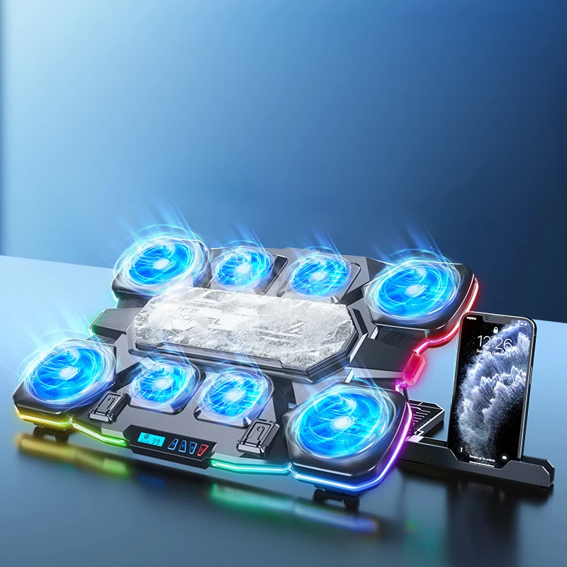Laptop Cooler with Semiconductor Cooling and RGB Ambient Lighting; Cooling Pad; Compatible with 14–21-inch Laptops