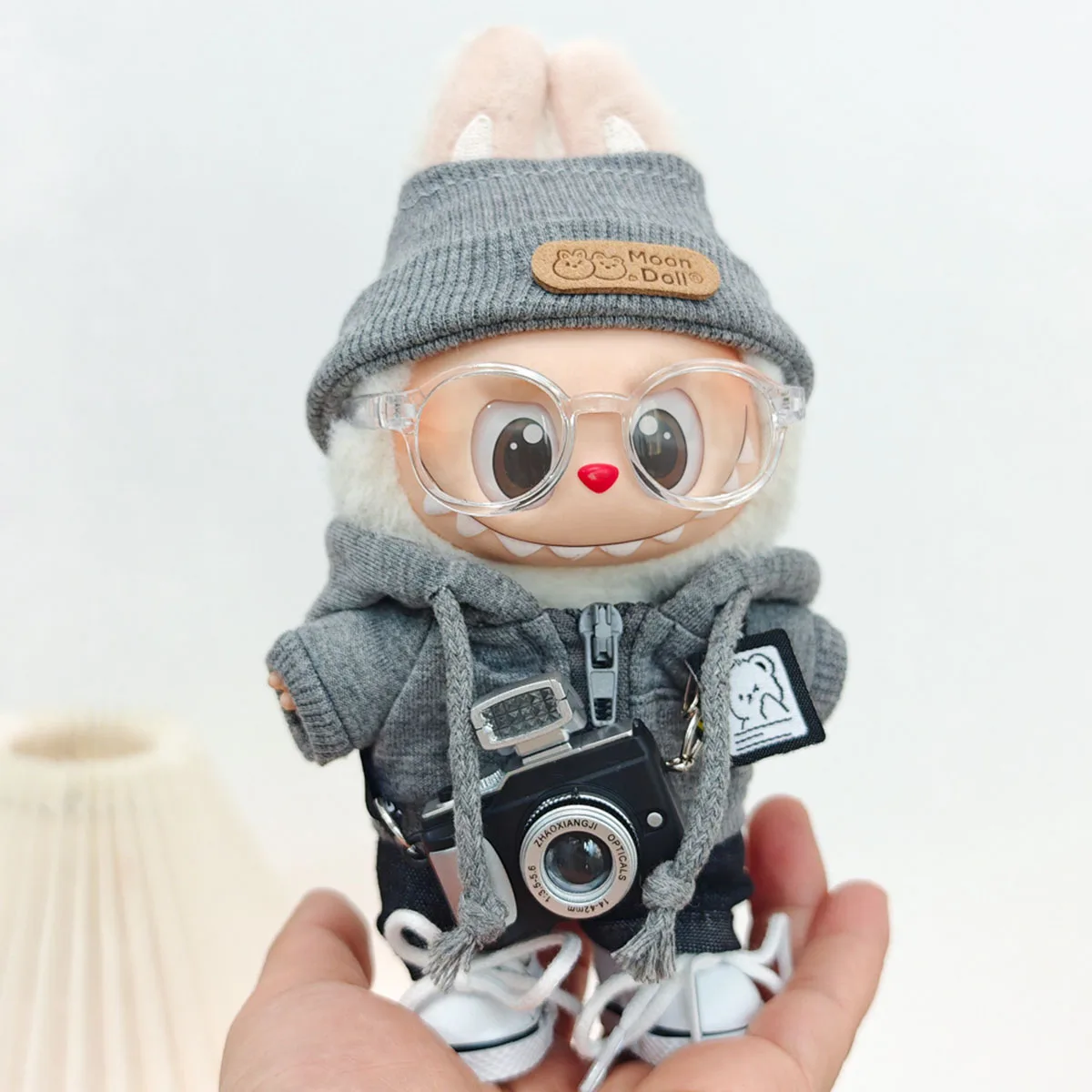Cute Plush Doll Casual Zipper Jacket Sweater Threaded Hat Pants Set Clothes for Labubu Clothes Gifts