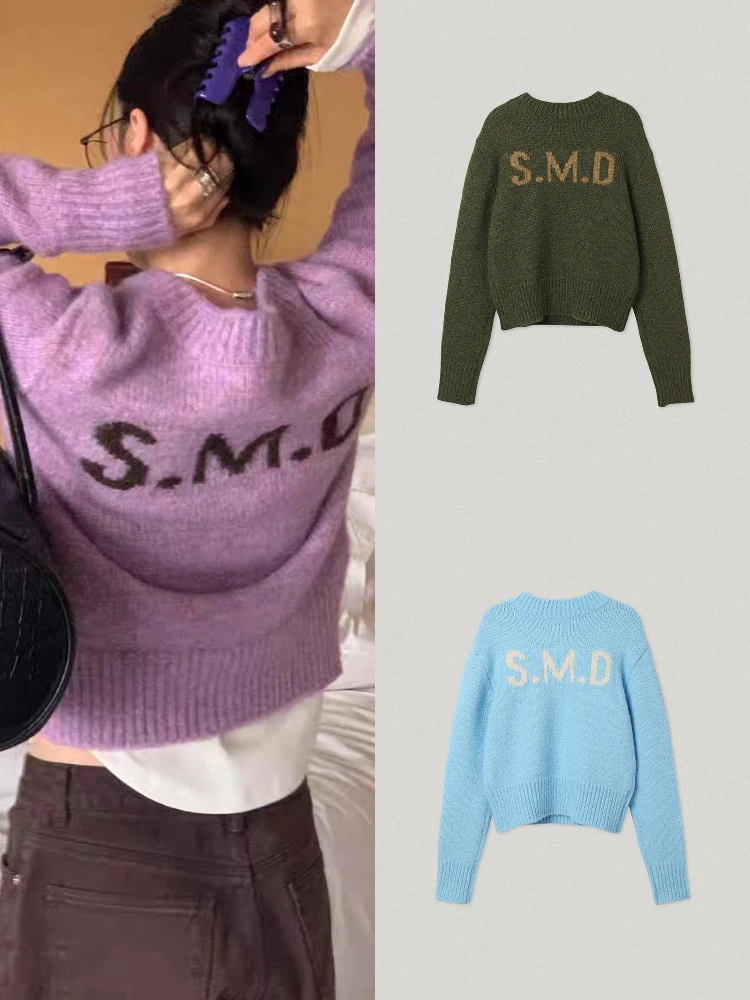 

Свободный женский вязаный свитер V-Ne Color Blo Letter Design Мягкий уютный ленивый слэ Осенний трикотаж Faion Dongda Gate