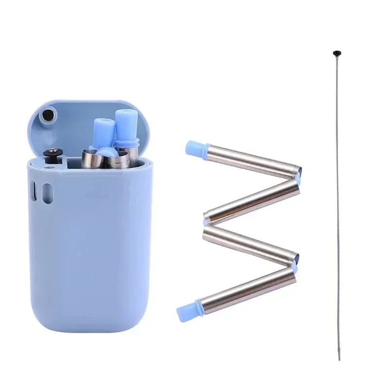 Stainless Steel Folding Straw  Stainless Steel Silicone Anti-Scalding Straw  Portable Easy-To-Clean Folding Metal Straws