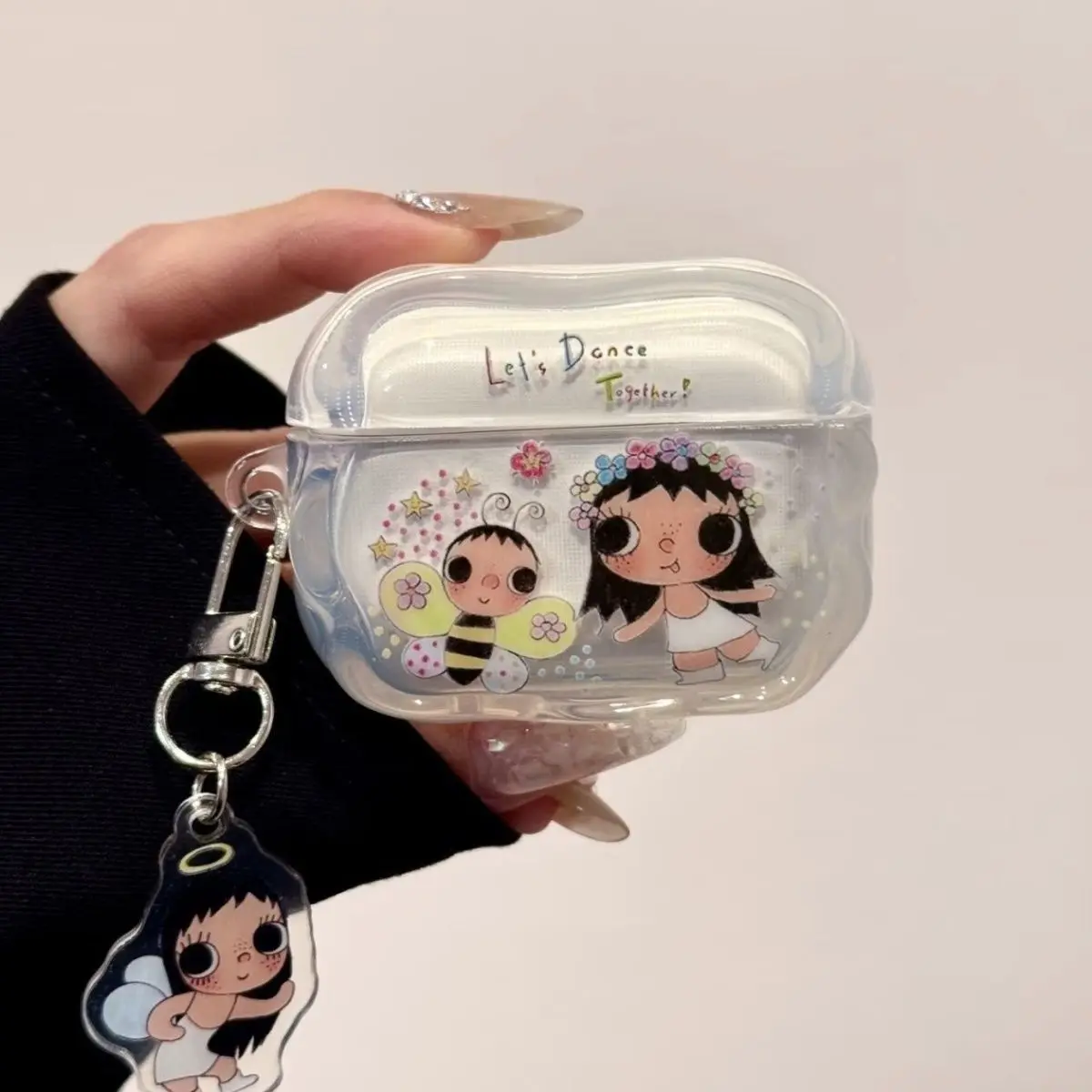 Kawaii Anime Girl Bee Angel Wings Pink Sticker For Airpods 4 3 1 AirPods Pro 2 Headphone Case Dustproof Anti-Fall Keychain