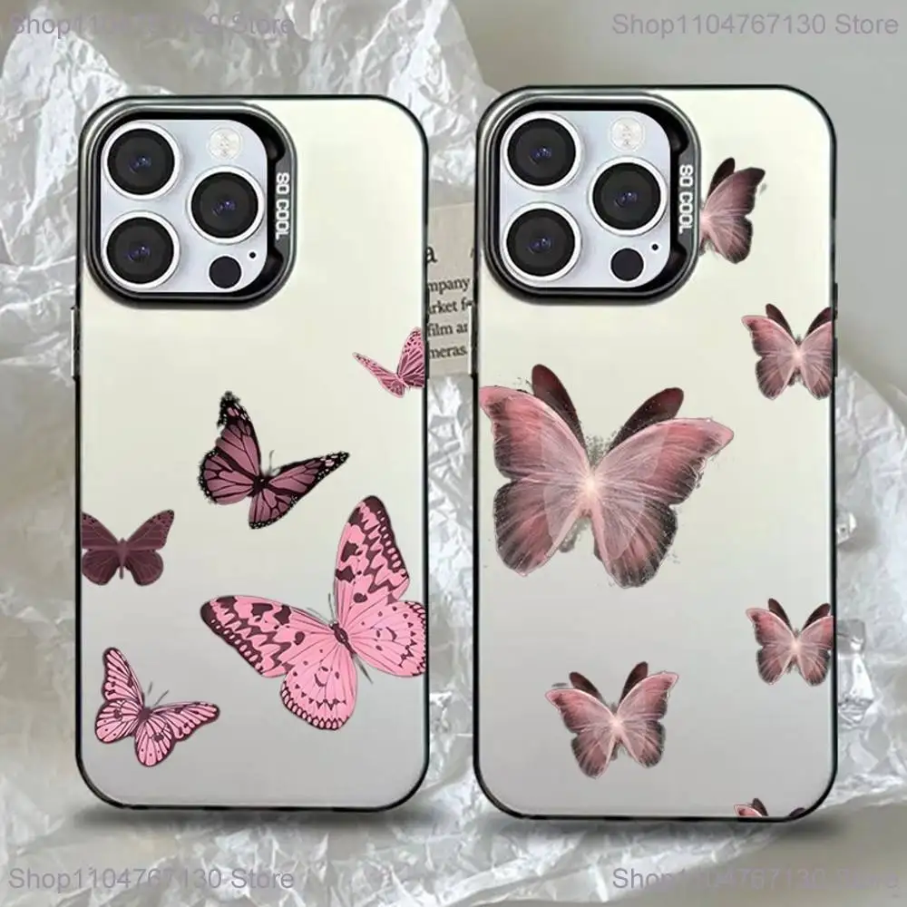 

Pink Blue Drift Sand Butterfly Phone Case For iPhone 17,16,15,14,13,12,11,Pro,Max,Plus,Mini,XS Anti Fall Black Matte Hard Bumper