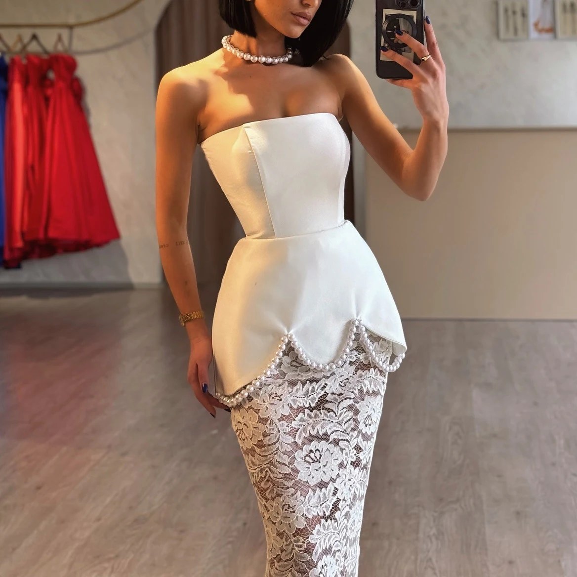 

See Through Lace Summer Beach Wedding Dresses Pearls Strapless Backless Bridal Gowns boho wedding dress robe de mariee