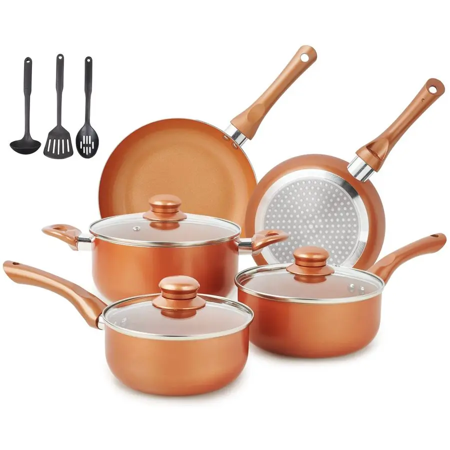 

and Pans Set Ultra Nonstick, PreInstalled 11pcs Cookware Set Copper with Ceramic Coating, Stay cool handle amp Nylon Kitchen Ute