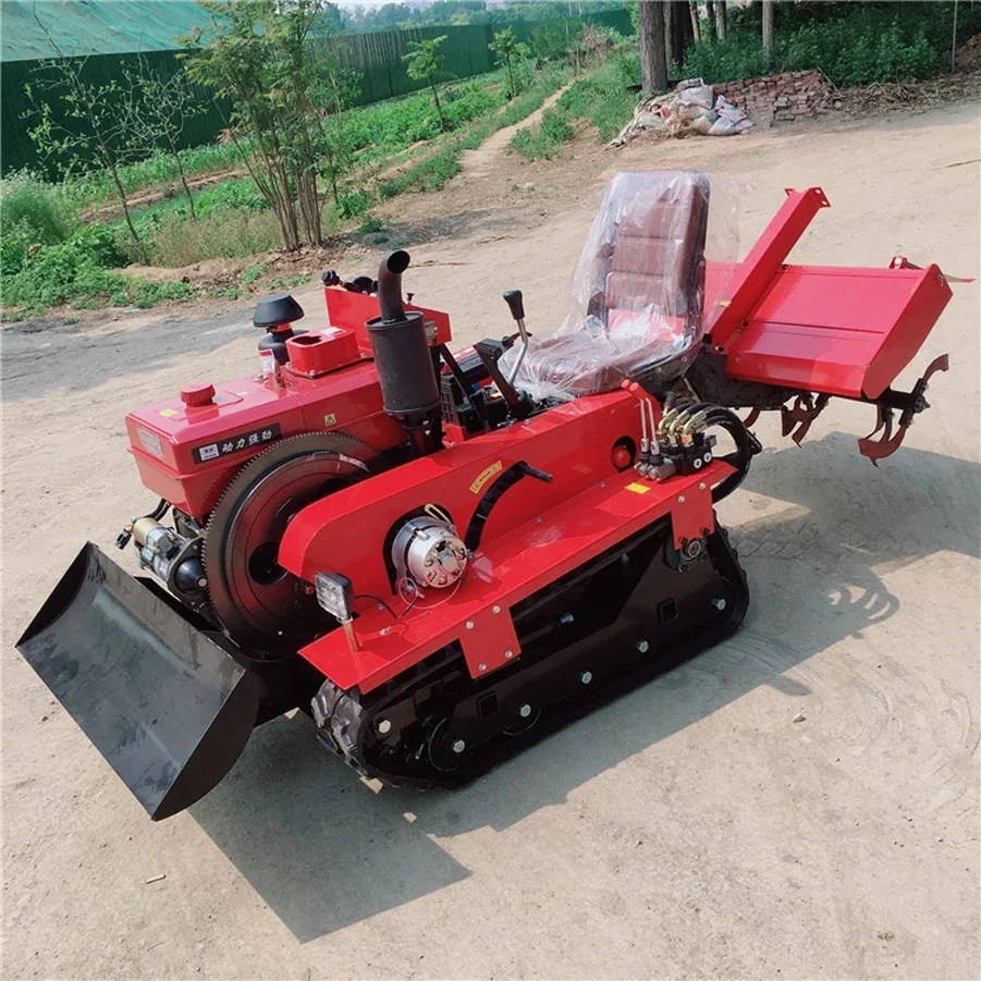 Tracked Micro-tiller: Farming Tractor with Tracks for Plowing, Cultivating, and Loosening Soil in Small Areas of Rotary Tiller