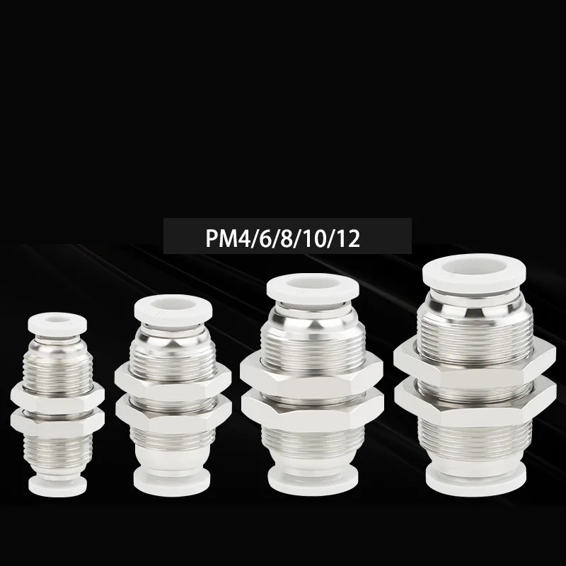 Quick Plug Quick Connector Pneumatic Air Pipe Bulkhead Straight Through Partition Connector PM4 PM6 PM8 PM10 PM12