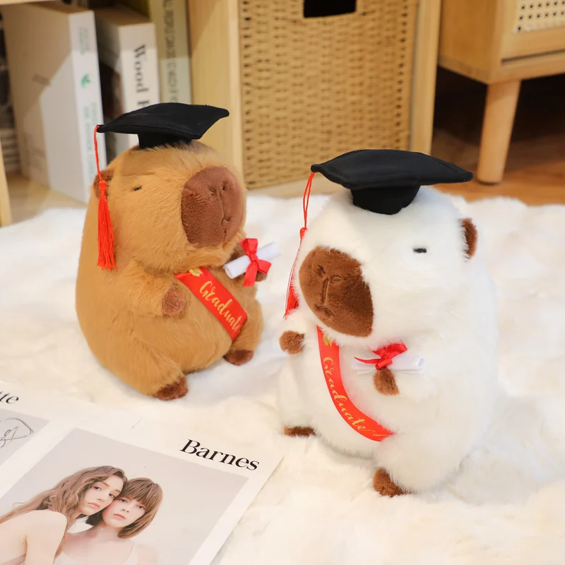 25CM Cute Cartoon Graduate Capybara Plush Toy Soft Stuffed Graduation Season Gift Lovely Capybara Doll Party Decor