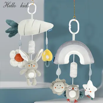 Sonajero colgante de animales de dibujos animados para bebé, cama de bebé, asiento de coche, cochecito, juguetes de peluche suave