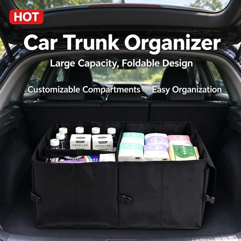 Collapsible Car Trunk Organizer, Large Capacity Durable Cargo Storage Box for Auto Truck