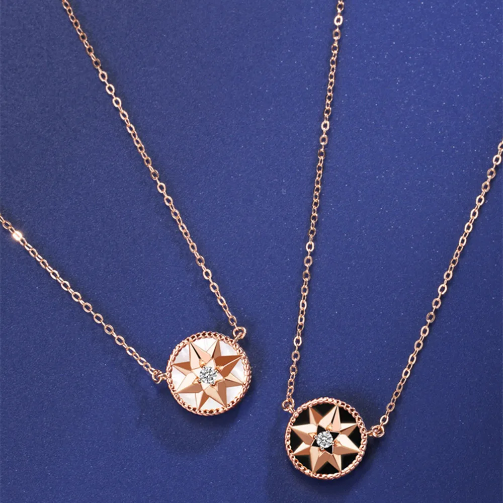 

S925 Silver Octagram Necklace - Roman Retro Diamond, Compass Minimalist Luxury