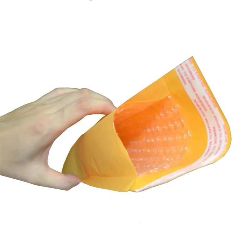 Bolsa de burbujas de papel Kraft amarillo, embalaje de forma larga, bolsas exprés, sobre acolchado a prueba de golpes para collar/cosméticos, 10 unidades por lote