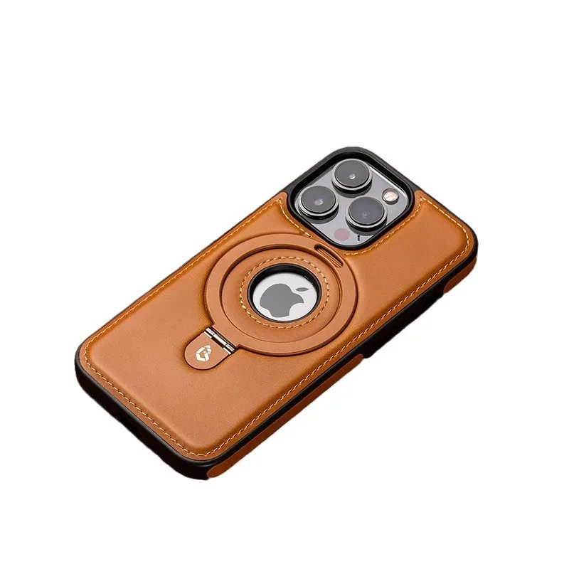 Funda de anillo con soporte magnético de cuero PU de lujo para IPhone 16 15 14 Plus 13 12 Pro Max Magsafe cubierta con logotipo hueco de carga inalámbrica