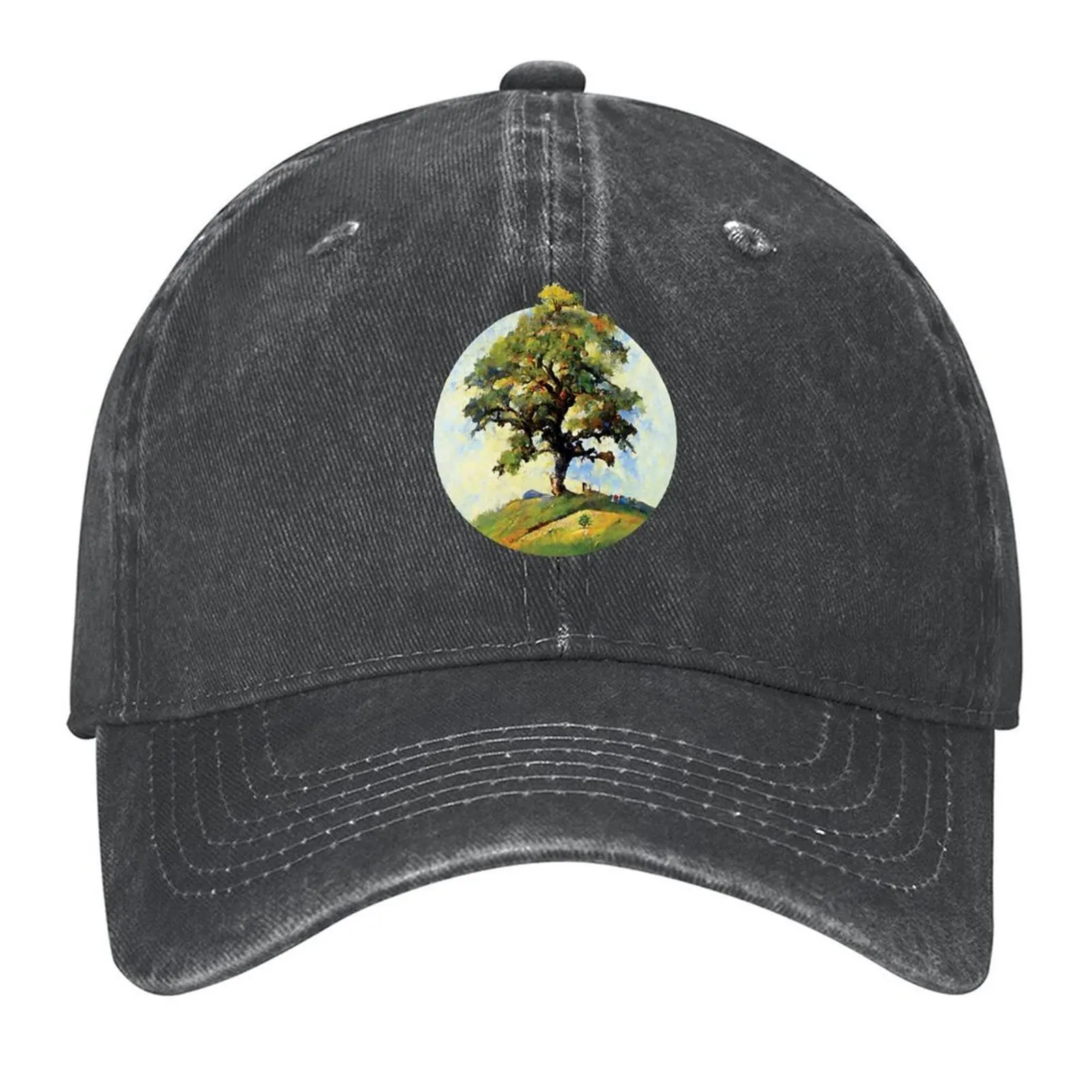 

Rural Art Painting Of An Old Oak On A Hilltop Tree Baseball Cap Rave winter hats for men Hat Baseball Cap beach hat Women Men's