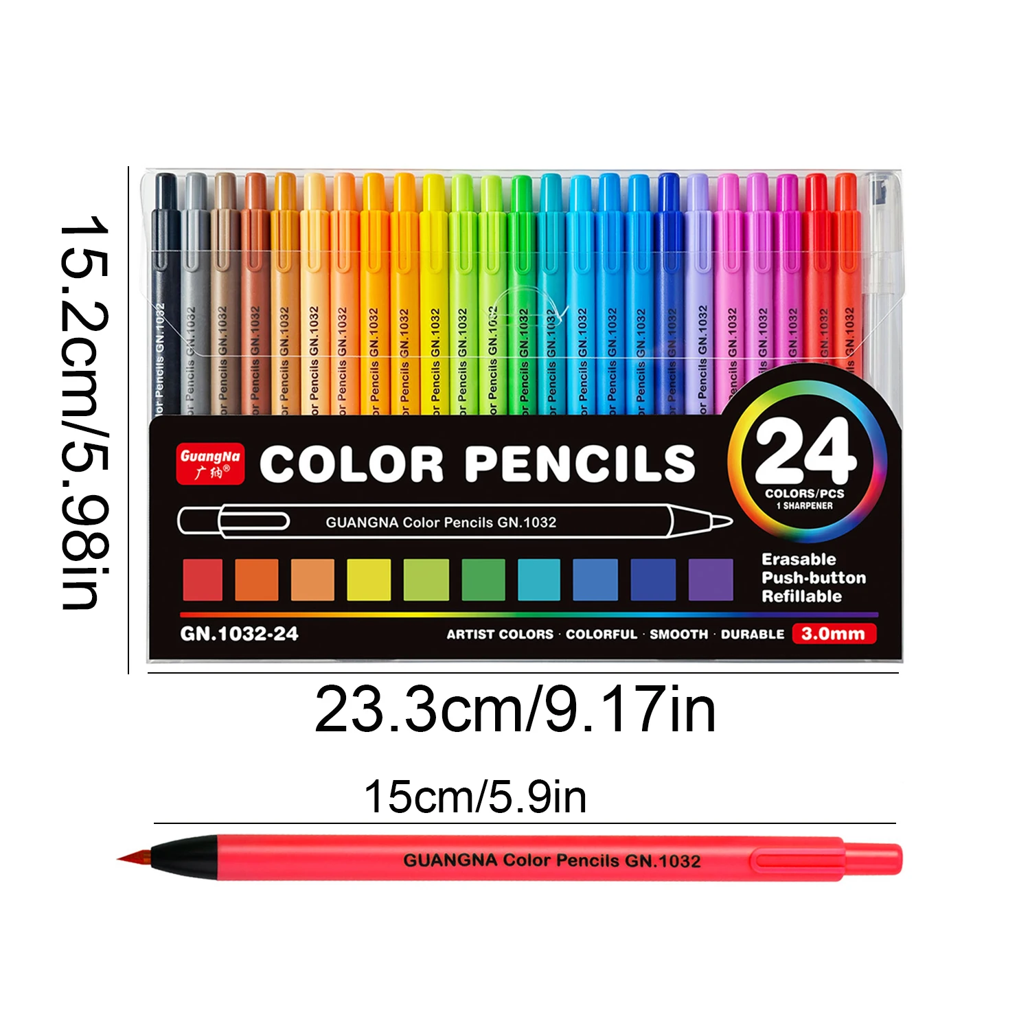 24/48 Colors Erasable Colored Pencils Set, Push Button Refillable 3.0mm Leads for Drawing School Art,Back-to-school Supplies