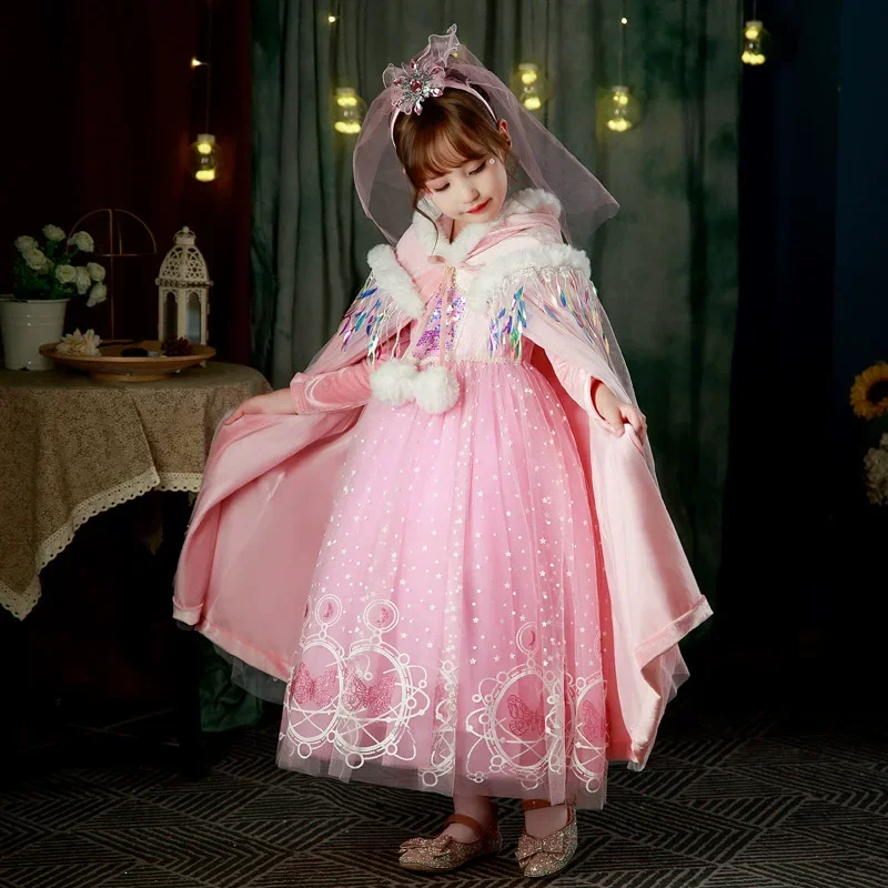 Costume da principessa Dress Up Outfit Costume rosa della Bella Addormentata per ragazze Costume di Halloween a maniche lunghe Vestito da festa cosplay 2-@0Z*