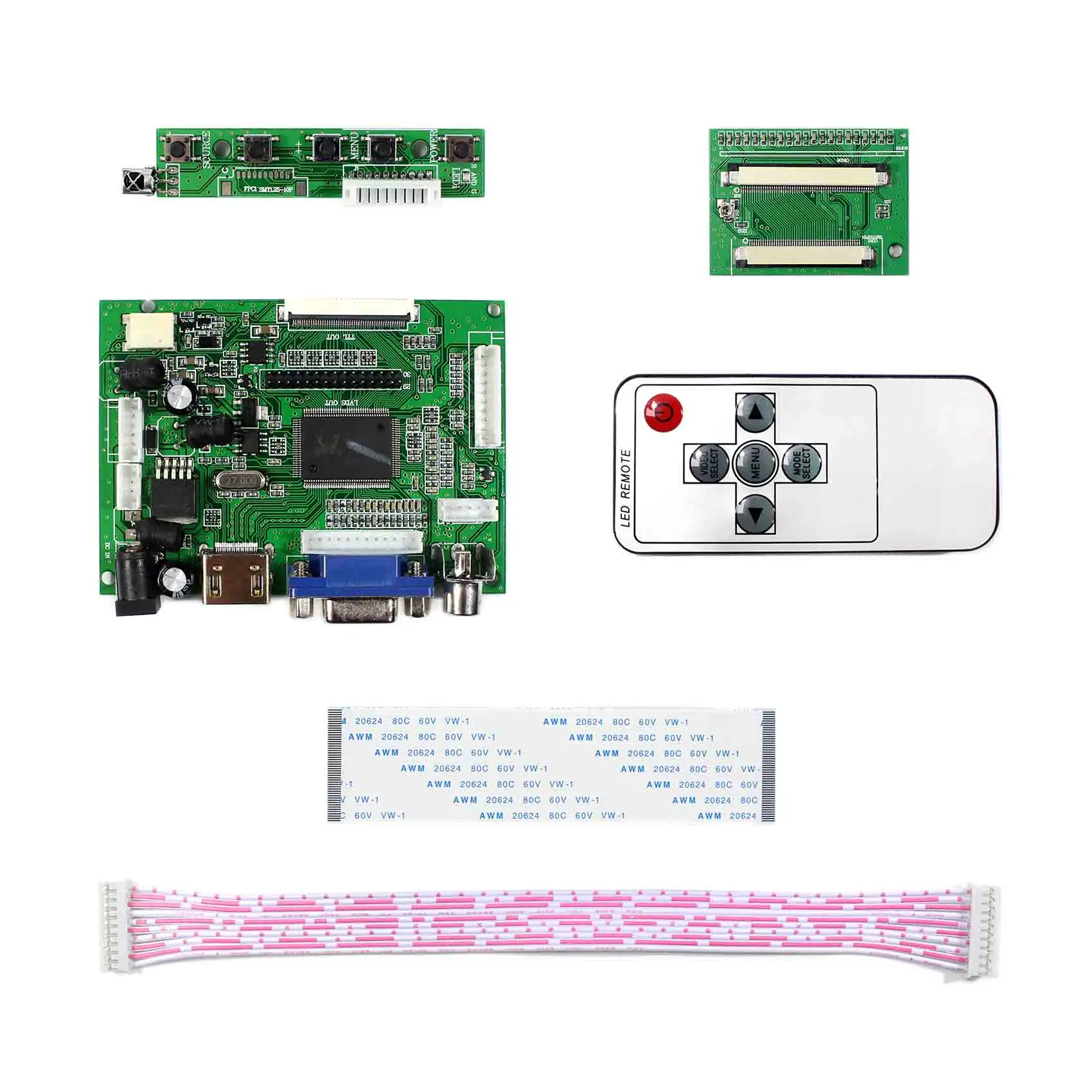 HD MI VGA 2AV LCD Board Work for LVDS Interface  6.2inch 7inch 8inch 800x480 LCD Screen