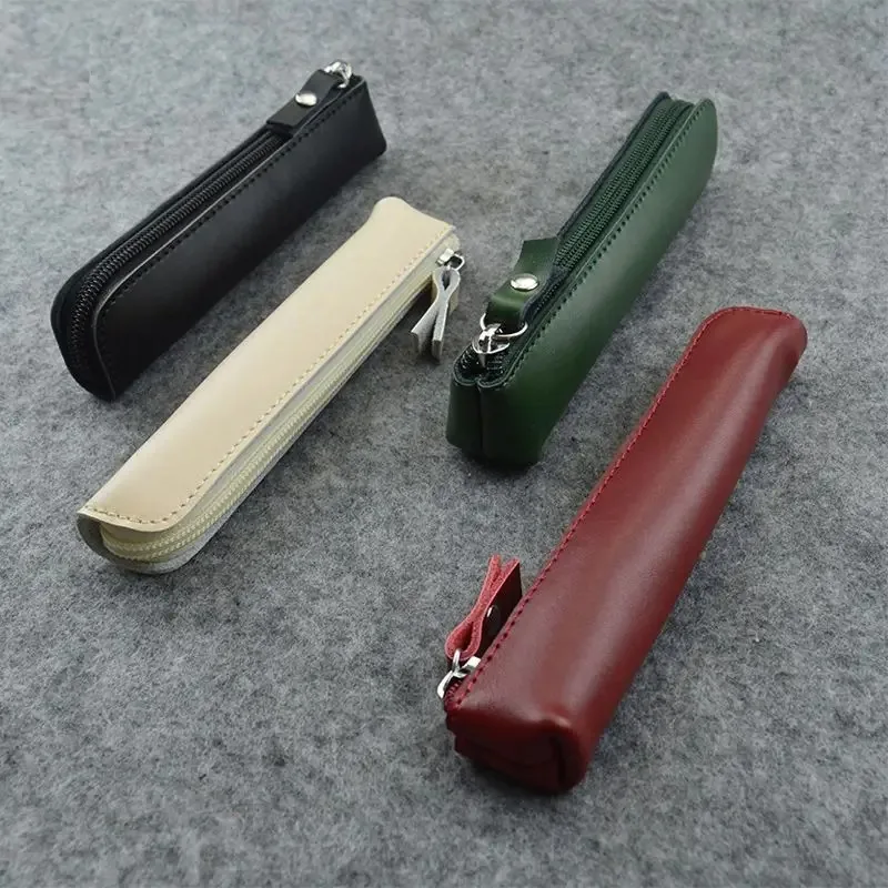 Koreanisches, schlichtes, wasserdichtes Leder-Federmäppchen, tragbares Mini-Stiftschutzetui, Aufbewahrung für Schreibwaren, Büro- und Schülerbedarf