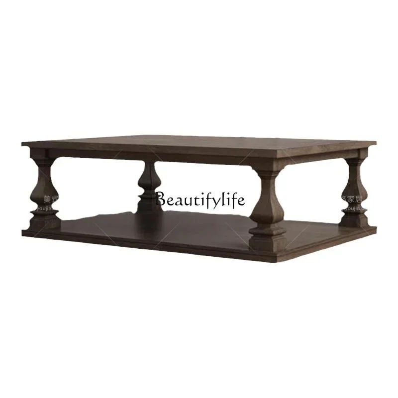 American rural solid wood retro coffee table side table combination, French living room small apartment