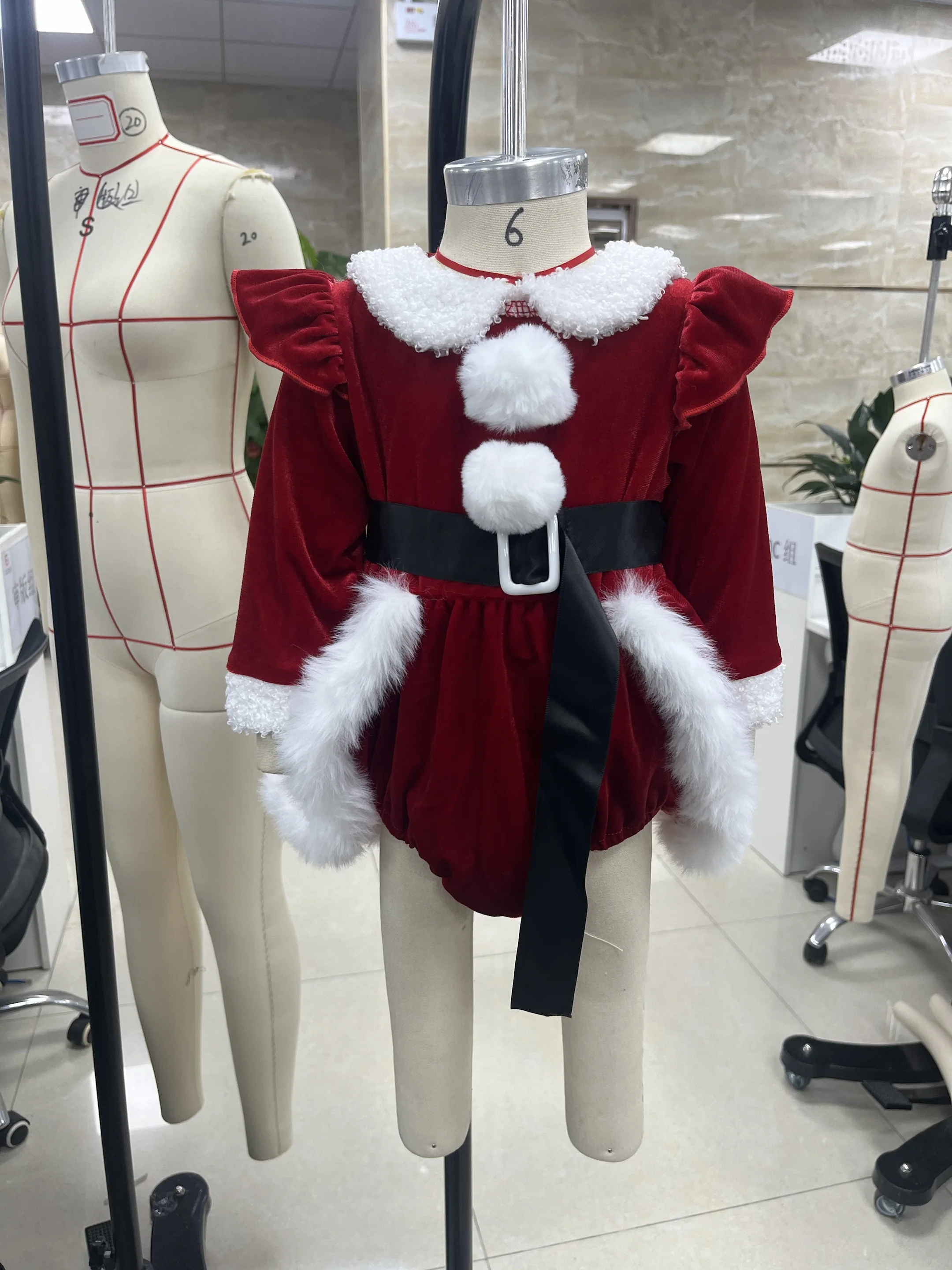 

Newborn Baby Girl Christmas Bodyssuit Outfit Ruffle Long Sleeve Red Velvet Romper Dress Xmas Costume Winter Clothes