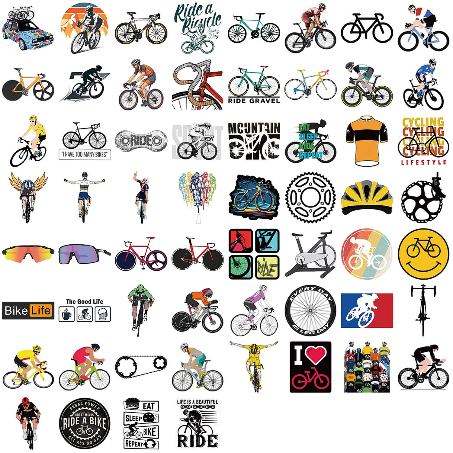 50Pcs Cool Mountain Bike Stickers for DIY Waterproof Travel Luggage Water Bottle Phone Laptop Guitar Helmet