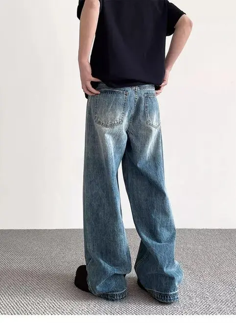 American High Street Old Straight Blue Jeans Men's Versatile Wide-leg Trousers