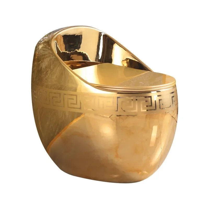 

Luxury Ceramic Golden One Piece Toilet Gold Plated Commode Modern Bathroom Egg Shaped Wc Toilet
