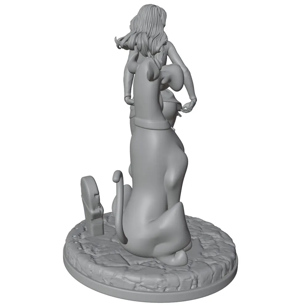 Figura de resina miniatura sin pintar: belleza pelo largo con mascota - imagen 5