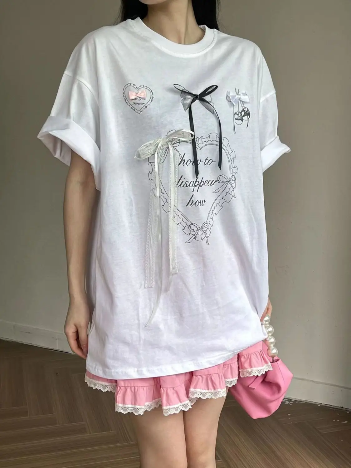 

Cotton Short Sleeved T-shirt with Fun Cartoon Print for Women Versatile and Loose for Reducing Age