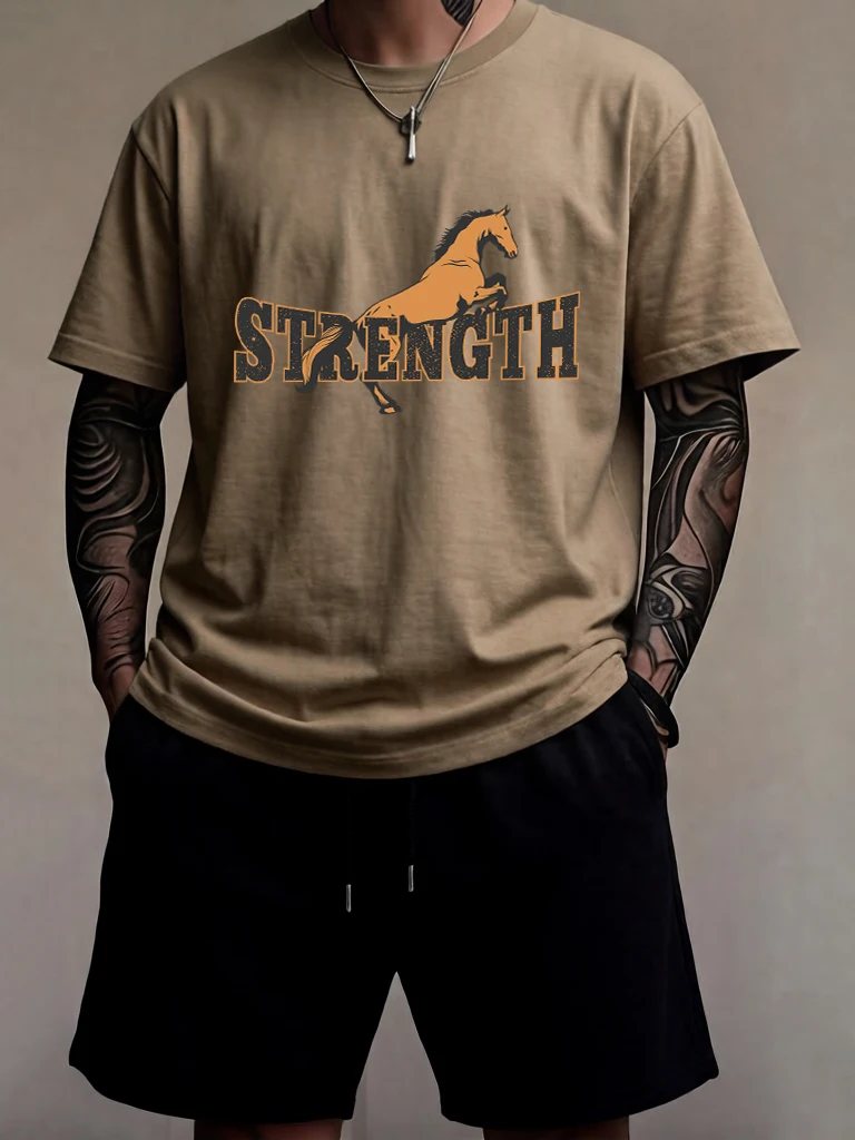 

The Year Of The Horse Is Full Of Strength Pattern Loose Mens Sportswear Set Stretch Summer Short Pants Cotton Daily Simple Short