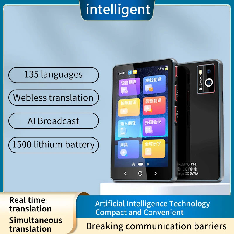Traductor de idiomas AI P40 Traducción en línea en 135 idiomas Compatible con foto sin conexión Voz BT WIFI Traductores inteligentes en tiempo Real