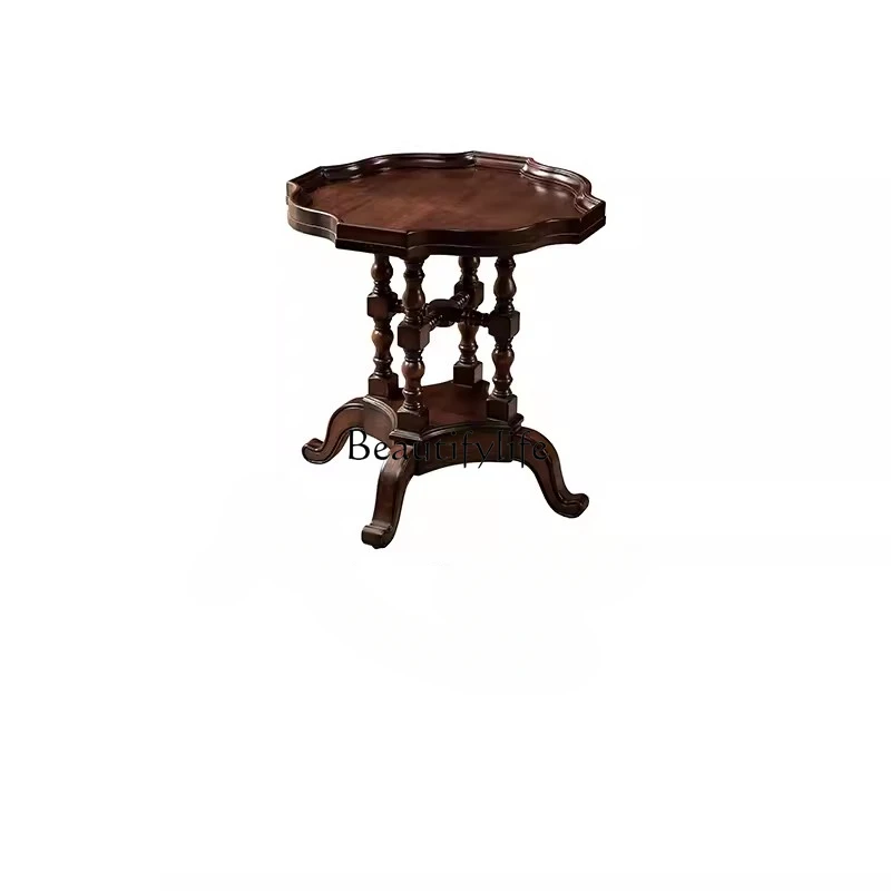 American-Style Solid Wood Corner Table Retro Style Classic Living Room Phone Table Hollowed Leisure Storage Side Table