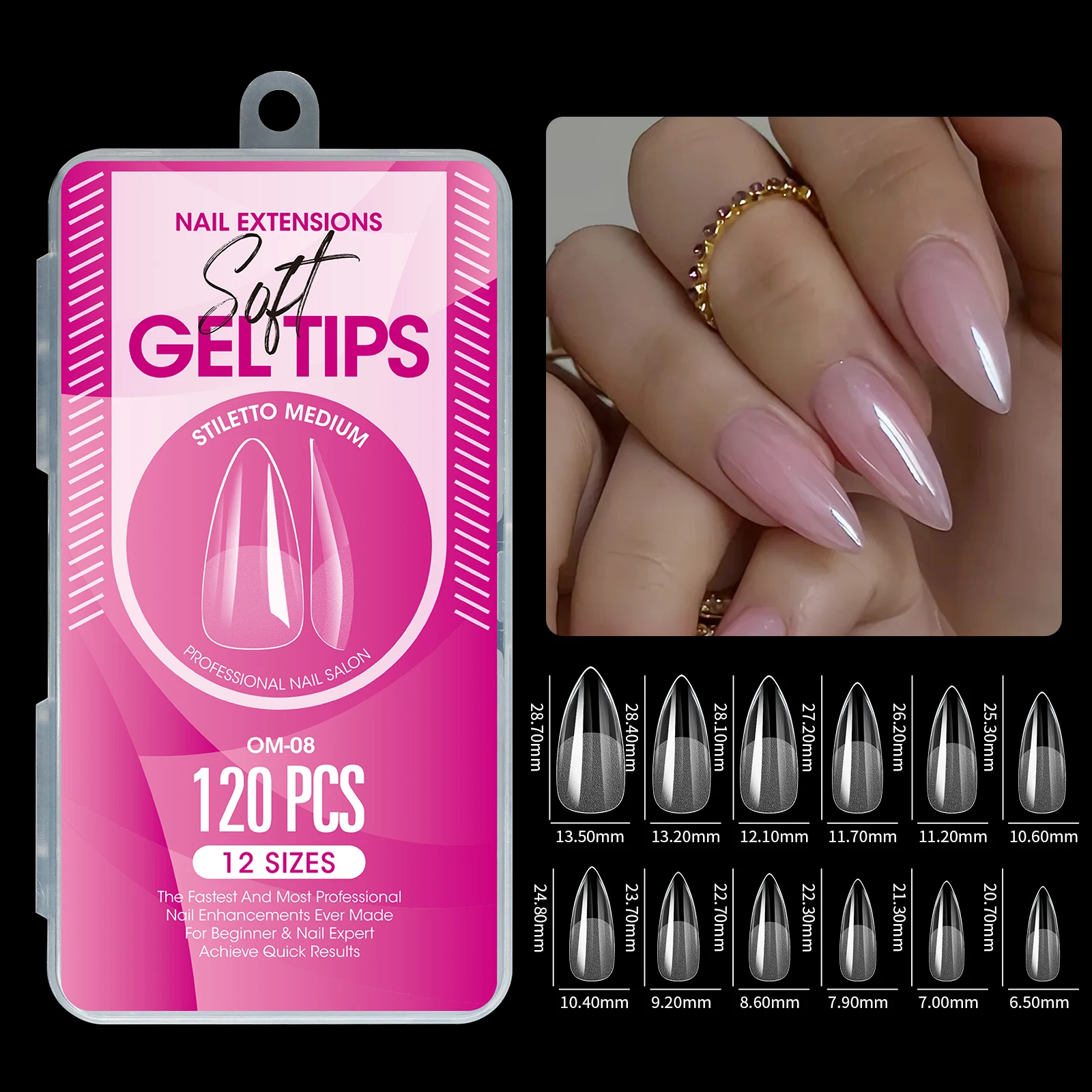 120 Stück Halbmatte Verlängerungs-Gel-Tips, Mandel-, Stiletto-, Coffin- und French-Form, Künstliche Nägel, Vollabdeckung, Acryl, für Salon und Zuhause, Press-On-Nägel