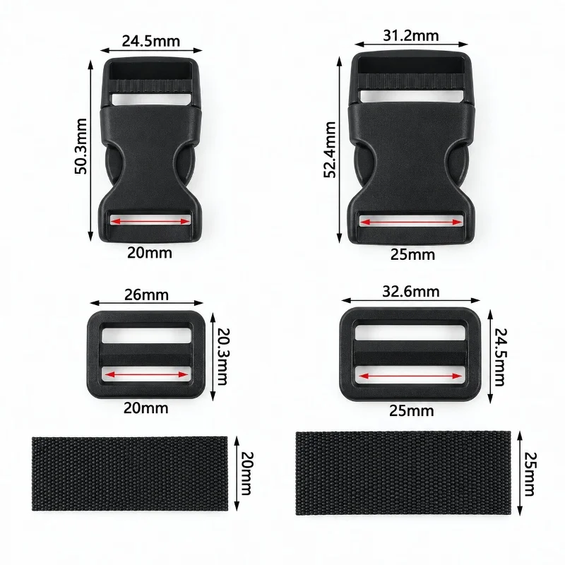 1/5/10/20Sets 20/25mm Side Release Buckle Backpack Sternum Strap Repair Webbing Fastener Tri-Glide Slider Plastic Hardware Kit