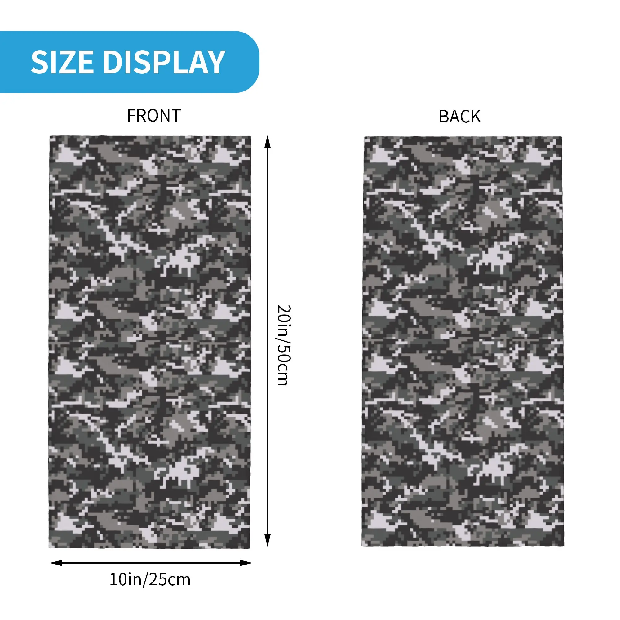 Black and Gray Digital Military Camouflage Winter Headband Neck Warmer Hiking Hunting Tube Scarf Army Camo Face Bandana Gaiter