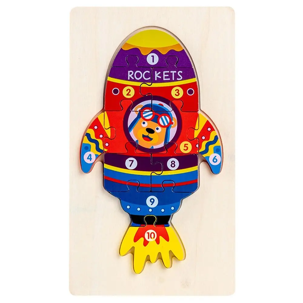Rocket Ambulance 3D School Bus Rectangle  Wooden Puzzle  Intelligence Game Puzzle Early Education  Vehicle Jigsaw