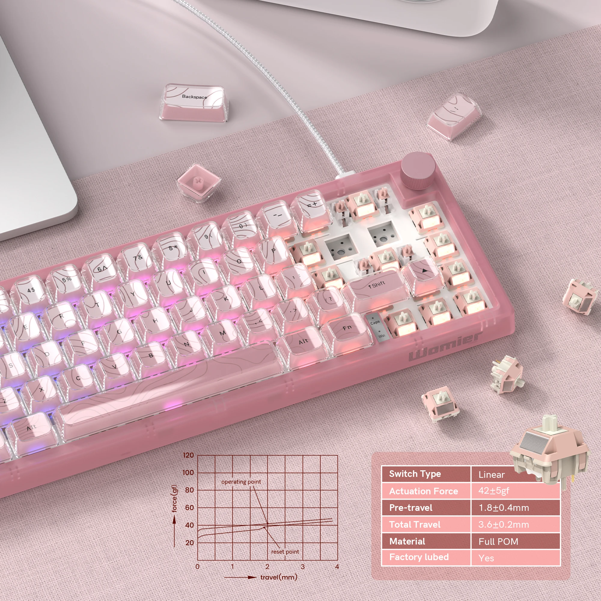 Womier V-K66 PRO Teclado Rosa QMK Mecânico Teclado para jogos Botão Alça Junta montada com fio LED retroiluminado Teclado Hot-Swap