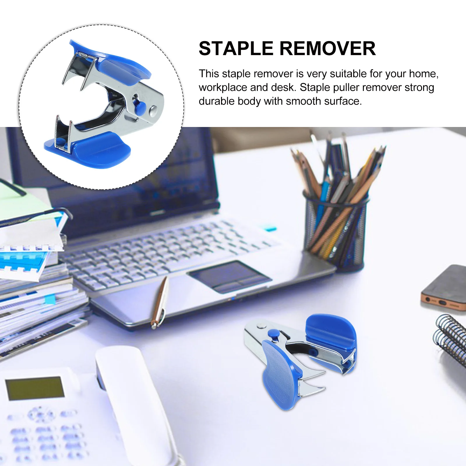 

Staple Remover Blue Staple Puller Compact Design Office Use Plastic Stainless Steel Lightweight
