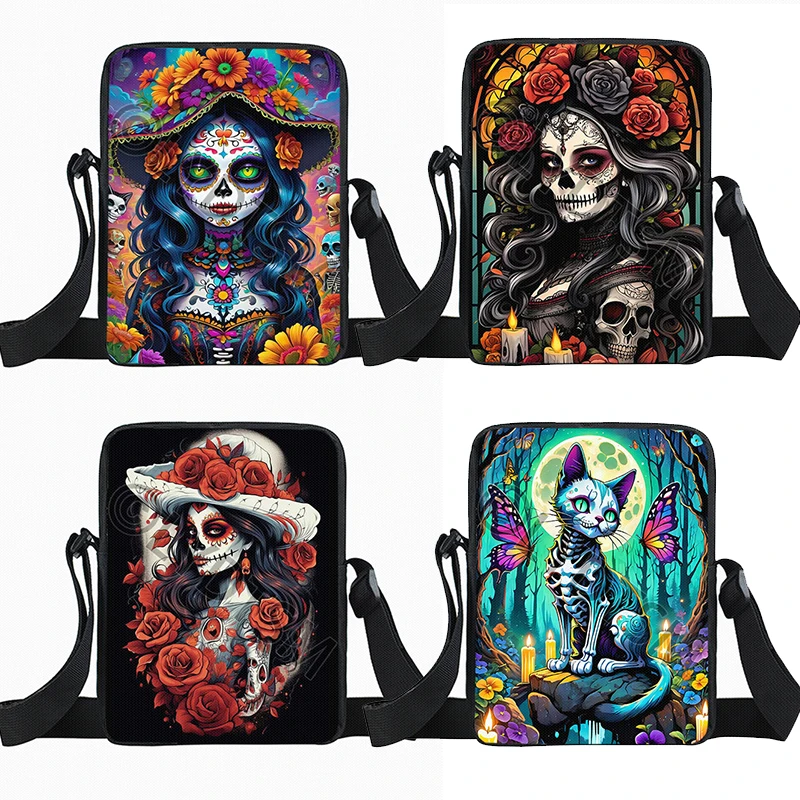 Sac à bandoulière imprimé crâne du mexique pour femmes et hommes, porte-sac à main pour voyage, sacoche pour adolescents, sacs à livres à fleurs roses, cadeau