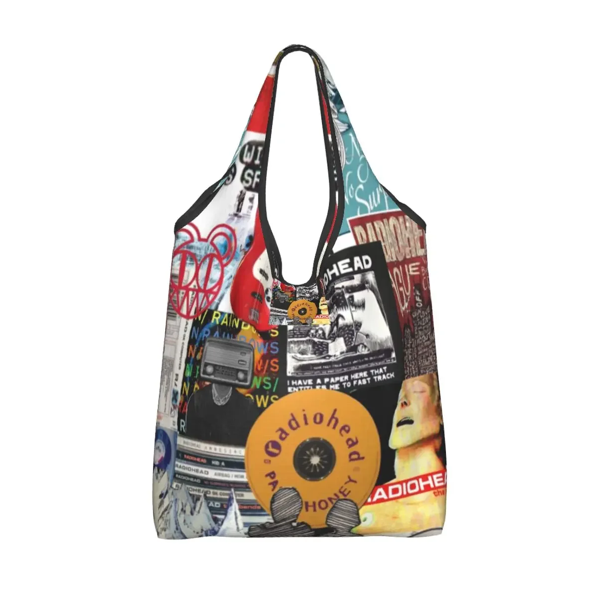 Large Reusable Rock Radiohead Grocery Bags Recycle Foldable Shopping Eco Bag Washable Lightweight