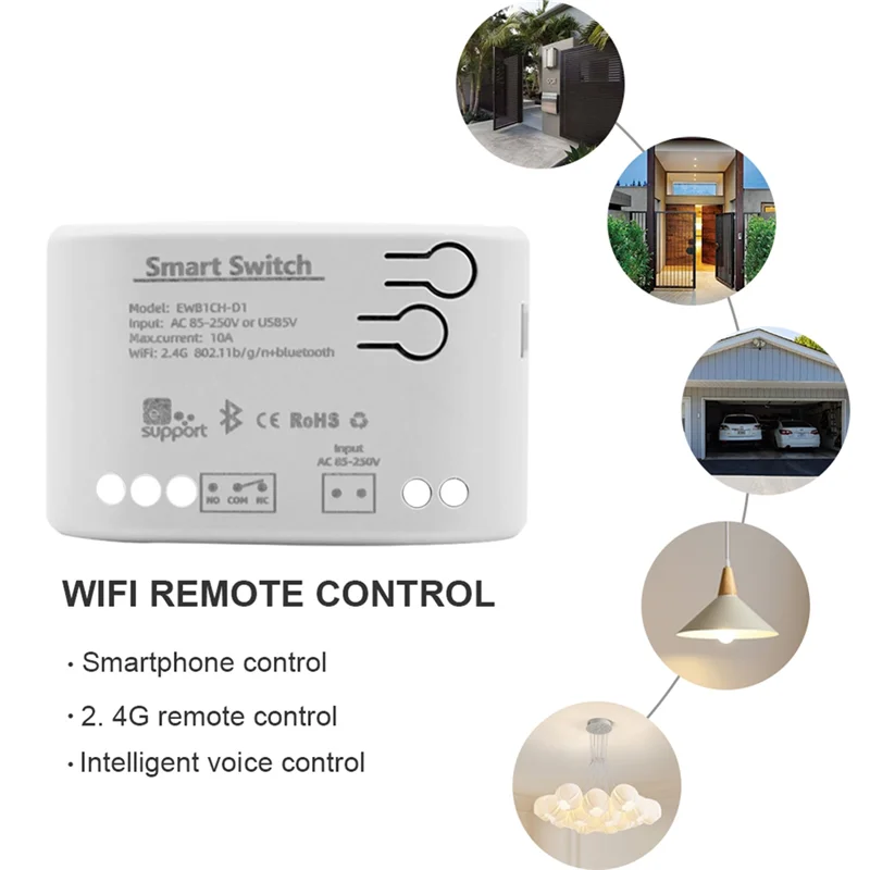 スマートwifiモータースイッチモジュール,リモートコントロールリレー,Alexa, Google Home,wifi,Bluetooth,1ch,AC 85-250v